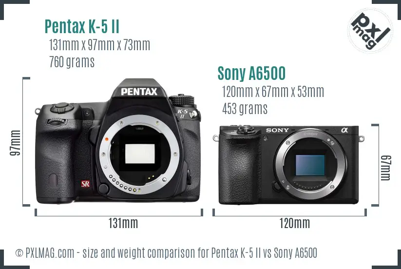 Pentax K-5 II vs Sony A6500 size comparison