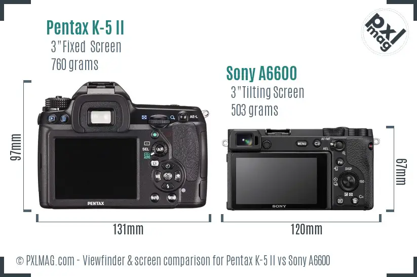 Pentax K-5 II vs Sony A6600 Screen and Viewfinder comparison