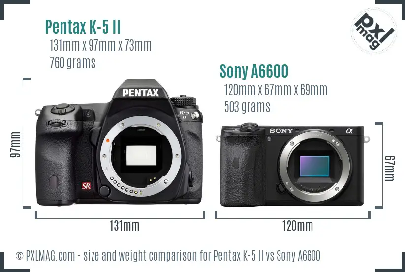 Pentax K-5 II vs Sony A6600 size comparison