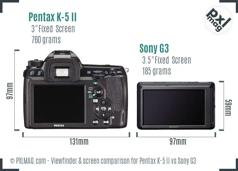 Pentax K-5 II vs Sony G3 Screen and Viewfinder comparison