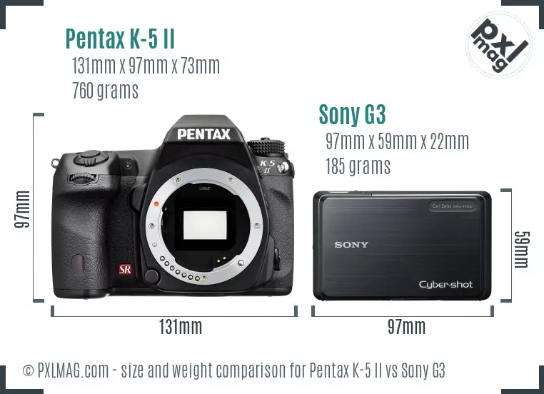 Pentax K-5 II vs Sony G3 size comparison