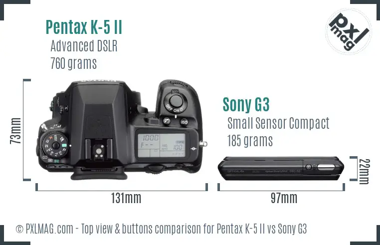 Pentax K-5 II vs Sony G3 top view buttons comparison