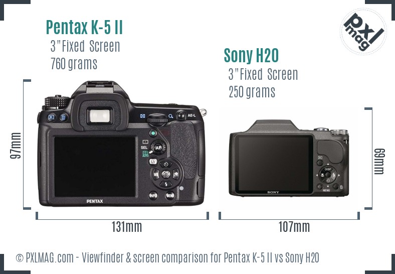 Pentax K-5 II vs Sony H20 Screen and Viewfinder comparison