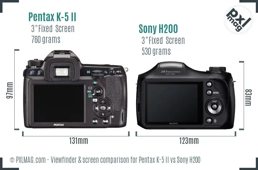 Pentax K-5 II vs Sony H200 Screen and Viewfinder comparison