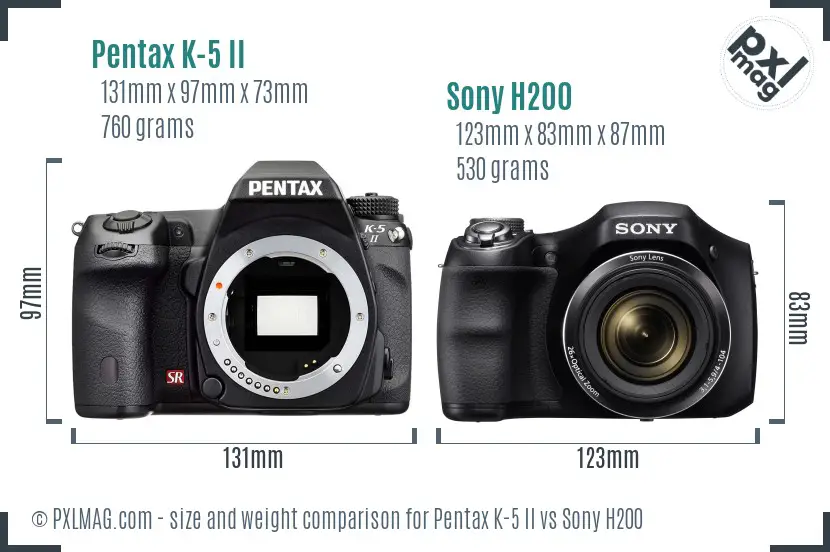 Pentax K-5 II vs Sony H200 size comparison