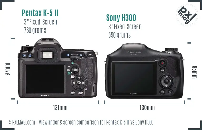 Pentax K-5 II vs Sony H300 Screen and Viewfinder comparison