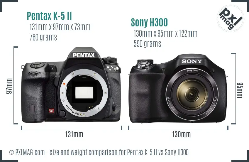 Pentax K-5 II vs Sony H300 size comparison