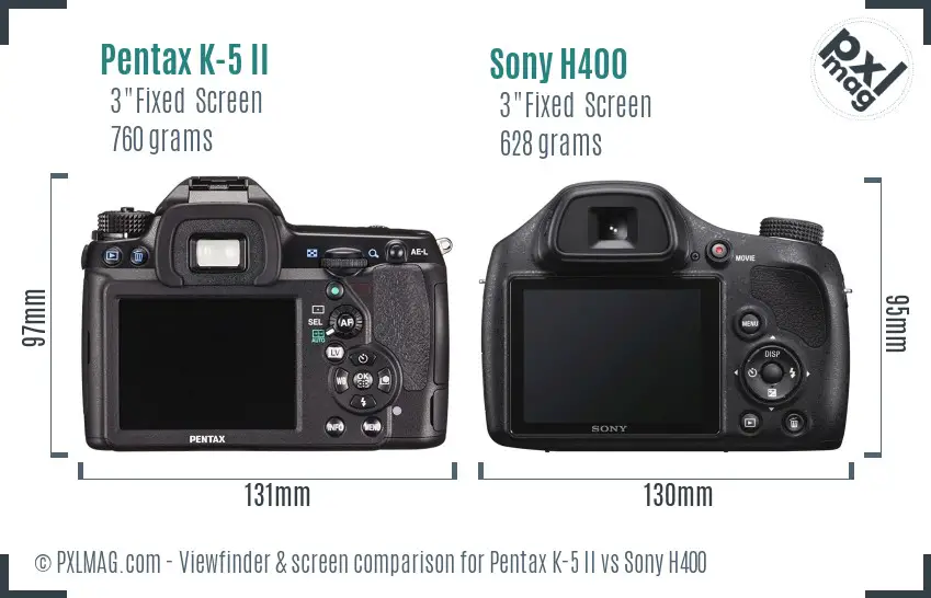 Pentax K-5 II vs Sony H400 Screen and Viewfinder comparison