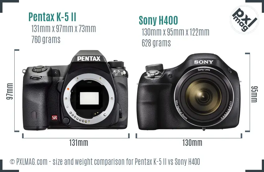 Pentax K-5 II vs Sony H400 size comparison
