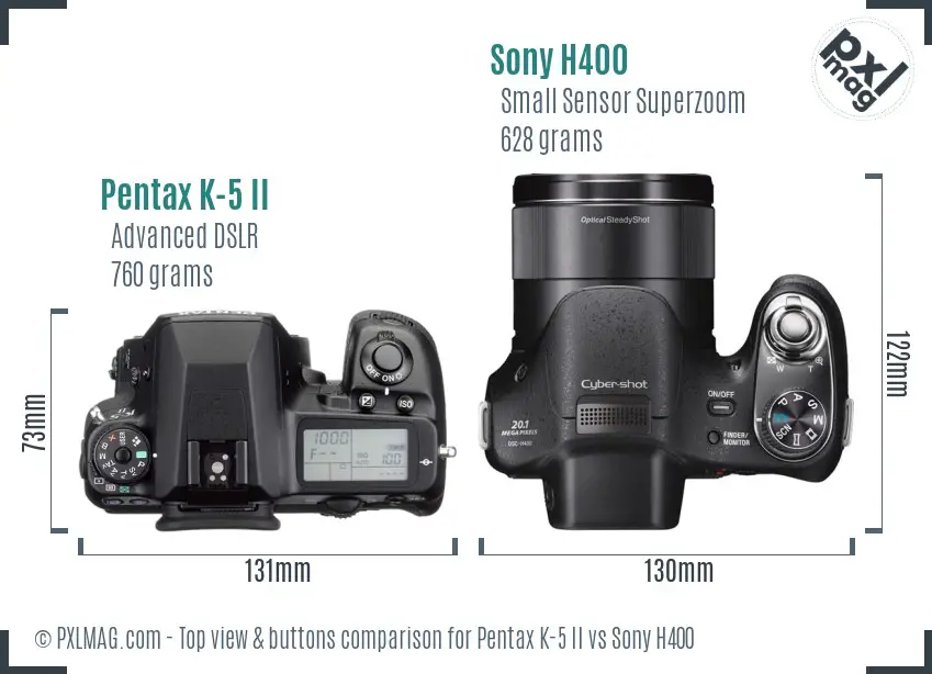 Pentax K-5 II vs Sony H400 top view buttons comparison