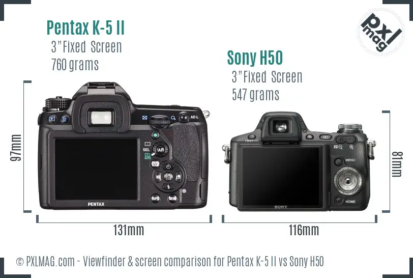 Pentax K-5 II vs Sony H50 Screen and Viewfinder comparison