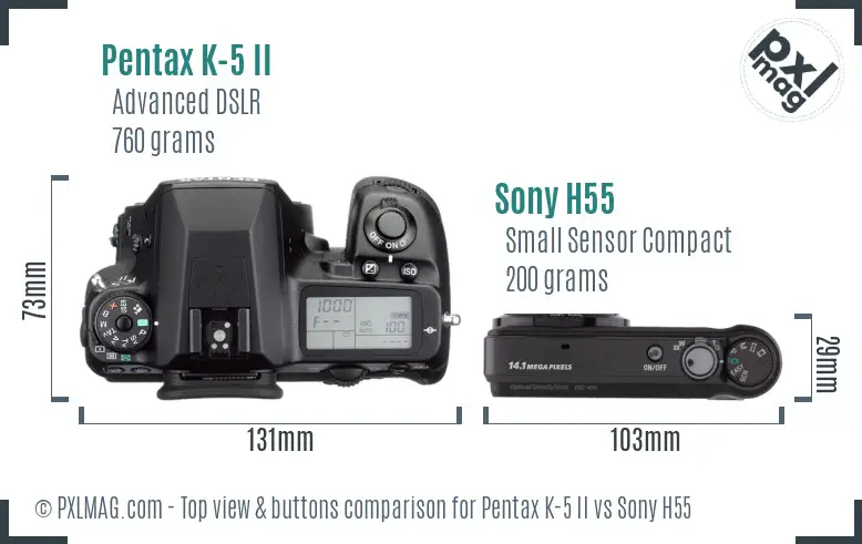 Pentax K-5 II vs Sony H55 top view buttons comparison