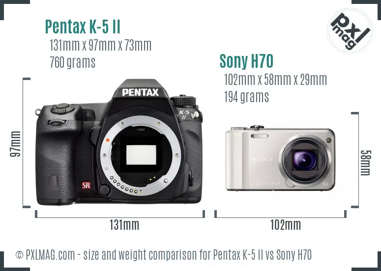 Pentax K-5 II vs Sony H70 size comparison