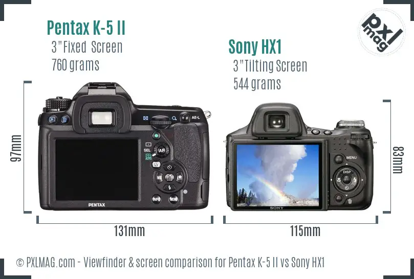 Pentax K-5 II vs Sony HX1 Screen and Viewfinder comparison