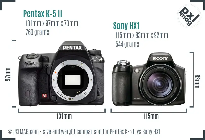 Pentax K-5 II vs Sony HX1 size comparison