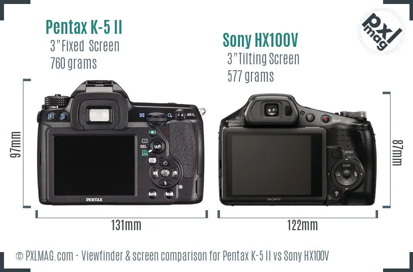 Pentax K-5 II vs Sony HX100V Screen and Viewfinder comparison