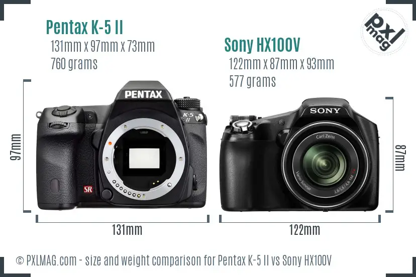 Pentax K-5 II vs Sony HX100V size comparison