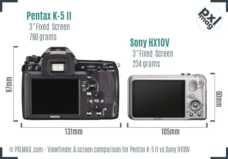 Pentax K-5 II vs Sony HX10V Screen and Viewfinder comparison