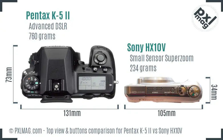 Pentax K-5 II vs Sony HX10V top view buttons comparison