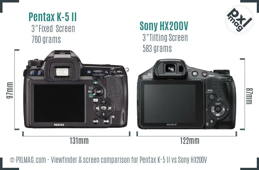 Pentax K-5 II vs Sony HX200V Screen and Viewfinder comparison