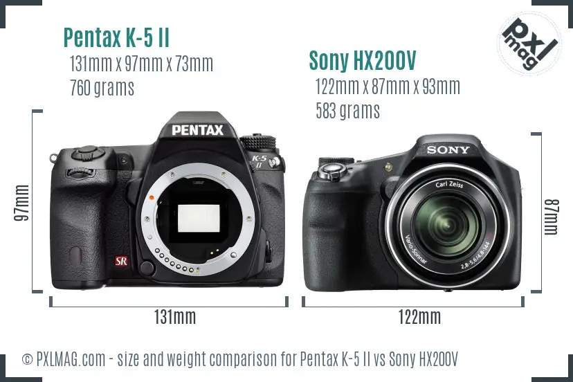 Pentax K-5 II vs Sony HX200V size comparison