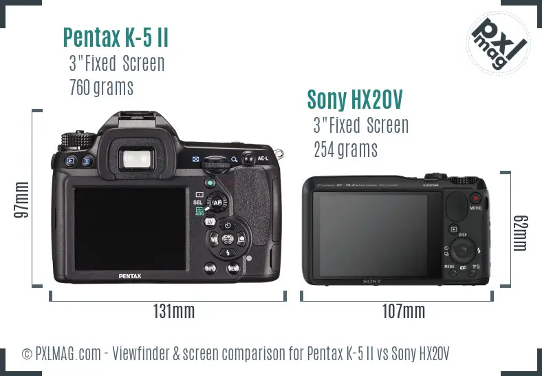 Pentax K-5 II vs Sony HX20V Screen and Viewfinder comparison