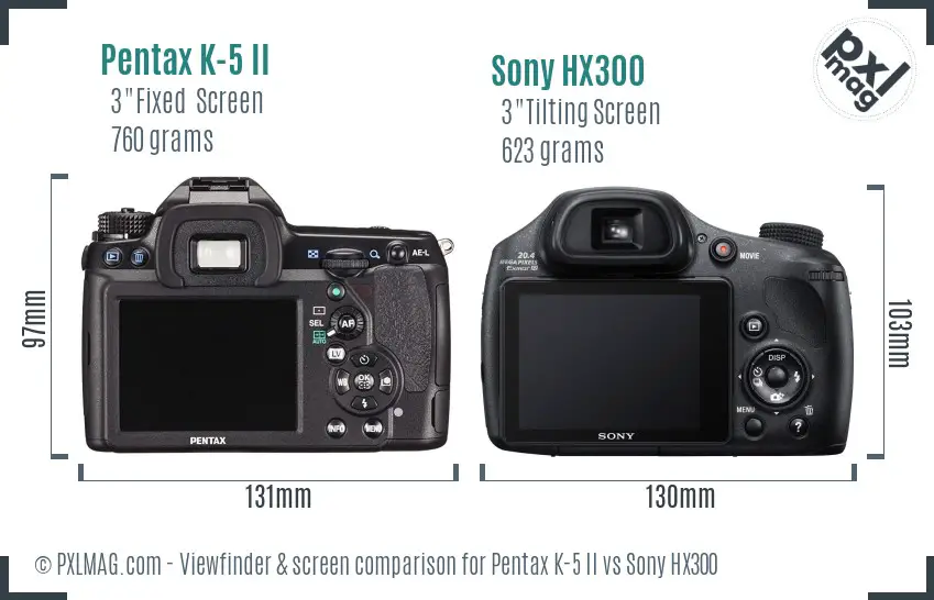 Pentax K-5 II vs Sony HX300 Screen and Viewfinder comparison