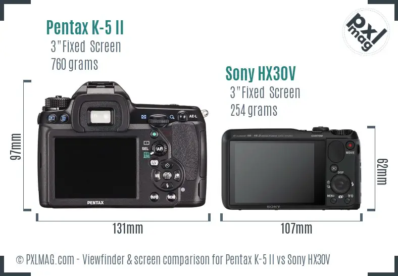 Pentax K-5 II vs Sony HX30V Screen and Viewfinder comparison