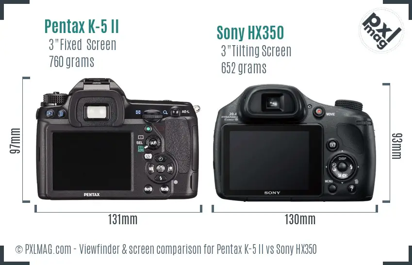 Pentax K-5 II vs Sony HX350 Screen and Viewfinder comparison