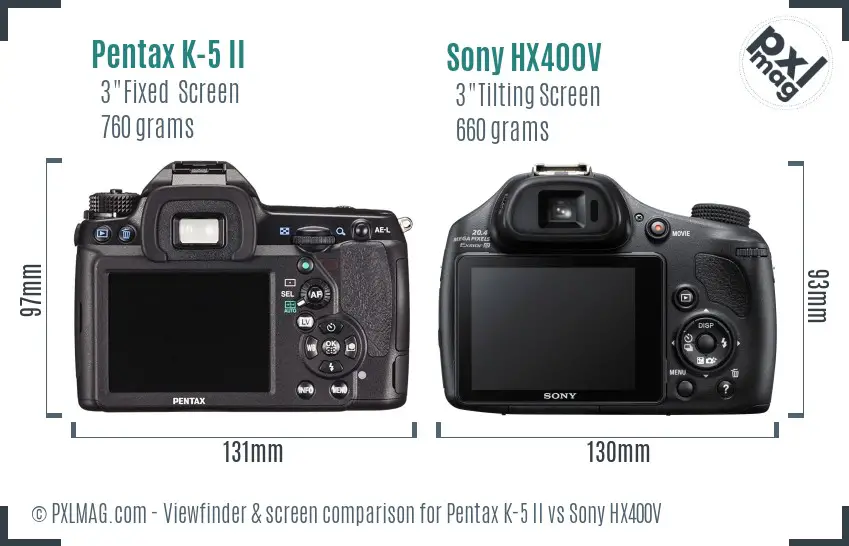 Pentax K-5 II vs Sony HX400V Screen and Viewfinder comparison