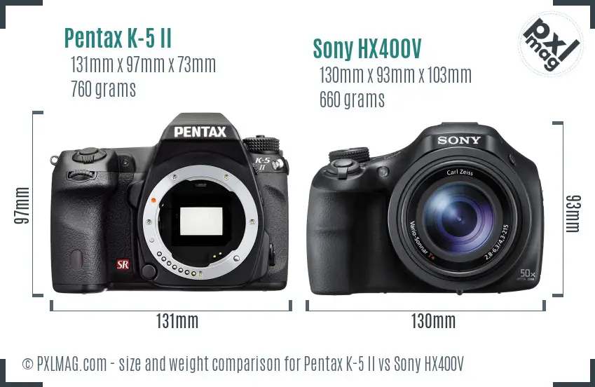 Pentax K-5 II vs Sony HX400V size comparison