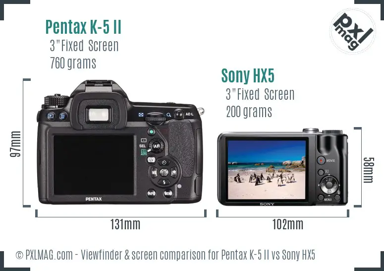 Pentax K-5 II vs Sony HX5 Screen and Viewfinder comparison