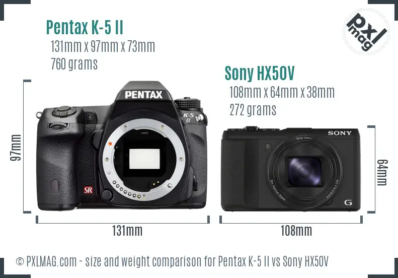 Pentax K-5 II vs Sony HX50V size comparison