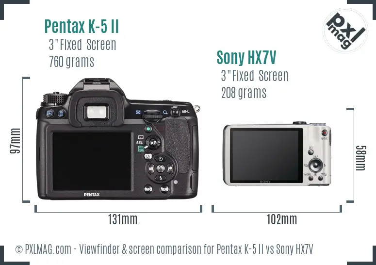 Pentax K-5 II vs Sony HX7V Screen and Viewfinder comparison