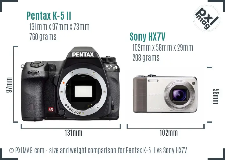 Pentax K-5 II vs Sony HX7V size comparison