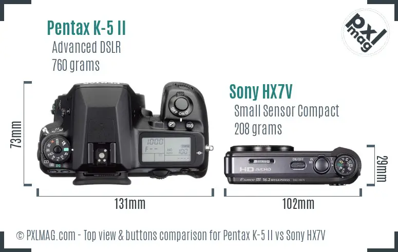 Pentax K-5 II vs Sony HX7V top view buttons comparison