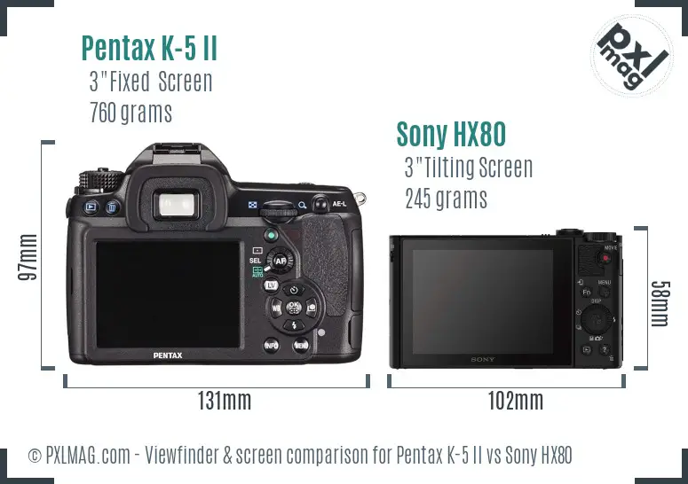 Pentax K-5 II vs Sony HX80 Screen and Viewfinder comparison