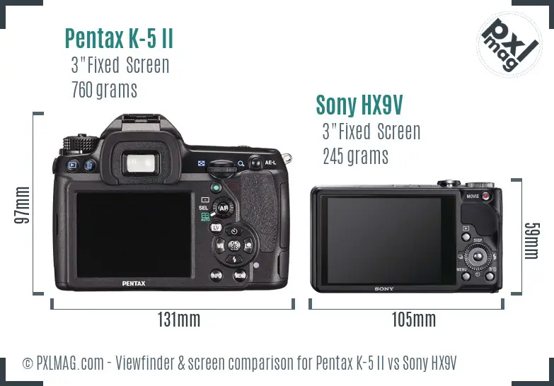 Pentax K-5 II vs Sony HX9V Screen and Viewfinder comparison