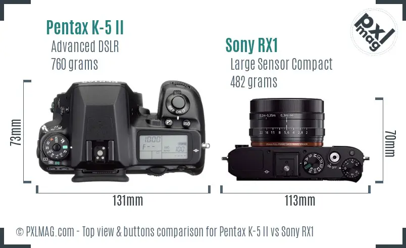 Pentax K-5 II vs Sony RX1 top view buttons comparison