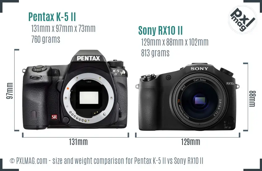 Pentax K-5 II vs Sony RX10 II size comparison