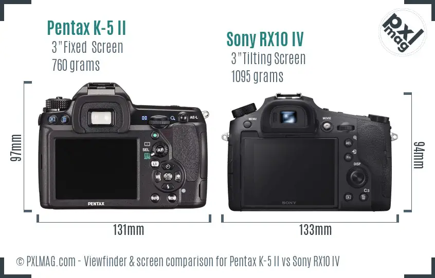 Pentax K-5 II vs Sony RX10 IV Screen and Viewfinder comparison