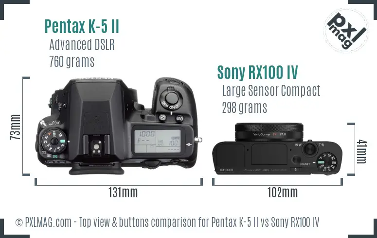 Pentax K-5 II vs Sony RX100 IV top view buttons comparison