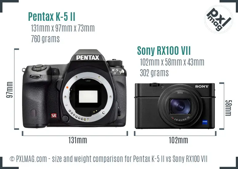 Pentax K-5 II vs Sony RX100 VII size comparison Pentax K-5 II vs Sony RX100 VII size comparison