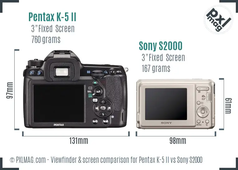 Pentax K-5 II vs Sony S2000 Screen and Viewfinder comparison