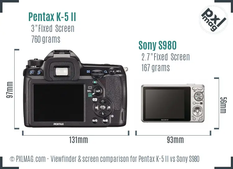 Pentax K-5 II vs Sony S980 Screen and Viewfinder comparison