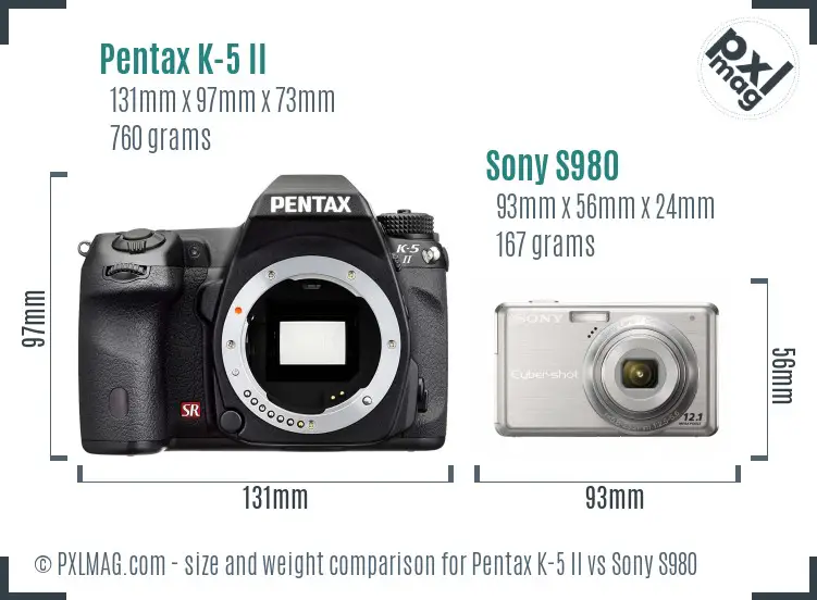 Pentax K-5 II vs Sony S980 size comparison