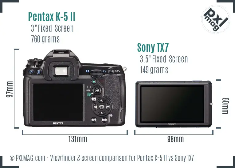 Pentax K-5 II vs Sony TX7 Screen and Viewfinder comparison