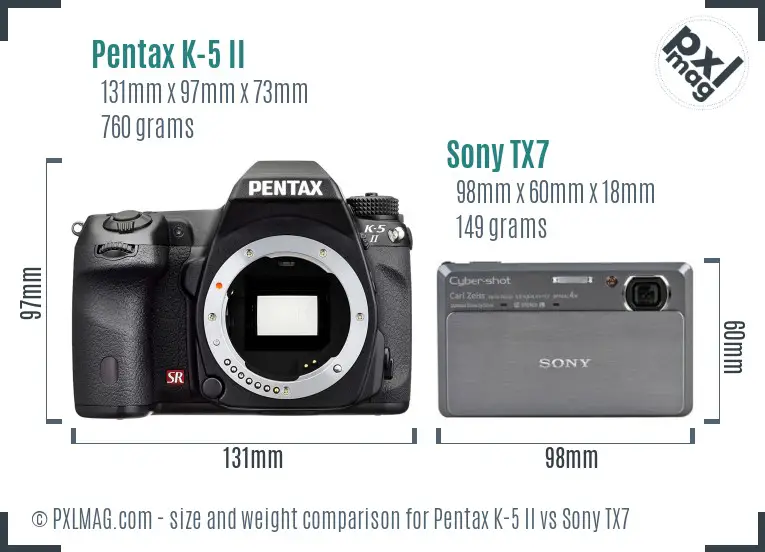 Pentax K-5 II vs Sony TX7 size comparison