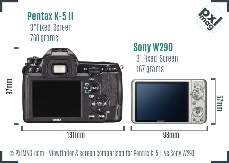 Pentax K-5 II vs Sony W290 Screen and Viewfinder comparison