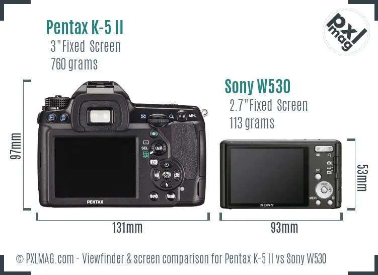 Pentax K-5 II vs Sony W530 Screen and Viewfinder comparison